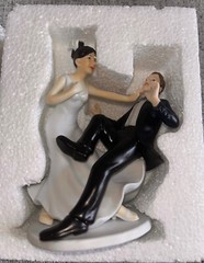 Porcelain Ceramic Wedding Cake Topper Bride Groom Funny Comical Reception Decor