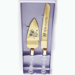 Wedding Boda Cuchillos De Pastel Cake Knife Server Set Gold Nuestra Bodal Bell
