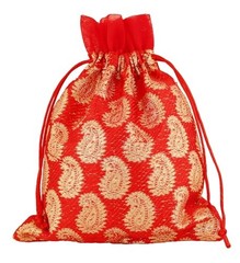 Drawstring Bags Traditional Indian Handcrafted 9×7 inches Paisley (9 Pcs) Red