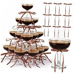 Set Disposable Plastic Coupe Glasses 5 oz With Satin Ribbon Bow 30 Coffee