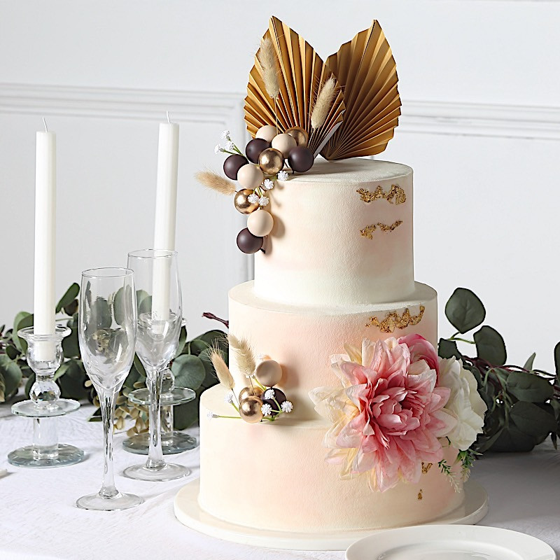 25 ASSORTED Palm Leaves Flower Ball Boho CAKE TOPPERS Decoration Set Events