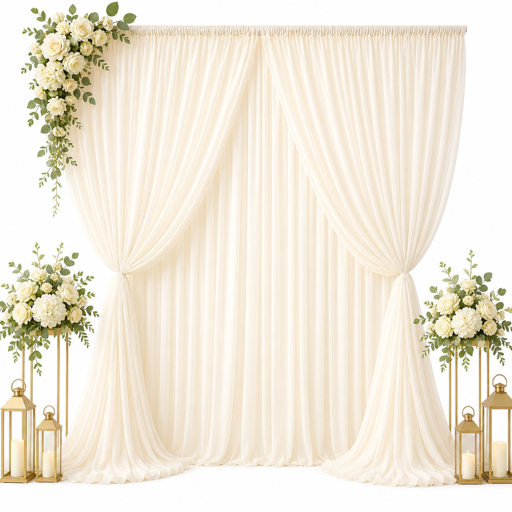 115″ x 216″ IVORY Chiffon Curtains Drapes Panel for Event Decor Backdrop Draping