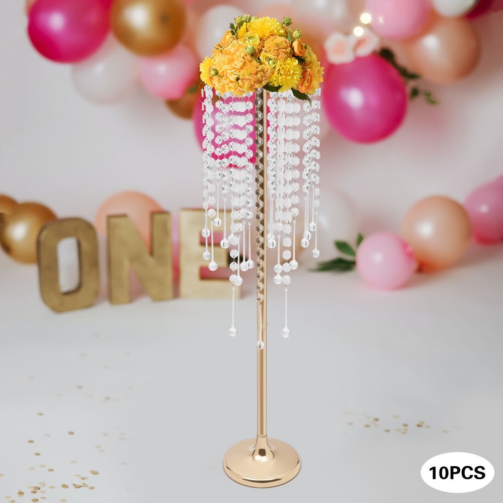 10pc 75cm Large Gold Flower Stand With acrylic Beads Strand Wedding Decor