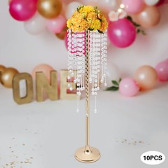 10pc 75cm Large Gold Flower Stand With acrylic Beads Strand Wedding Decor