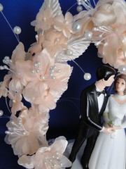 New Vintage Wilton MOONLIT SNOW Peach Wedding Cake Top, Black Suit # 114-205