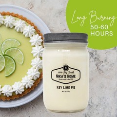 Nika’s Home Key Lime Pie Soy Candle 12oz Mason Jar Non-Toxic Hand Poured USA Lon