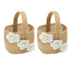 4Pcs Portable Burlap Candy Baskets Khaki Linen Wedding Storage Holders