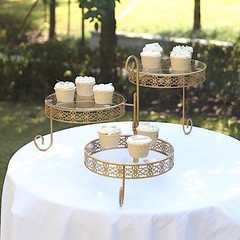 Gold 28 in Round 3-Tier Metal Rotating CUPCAKE STAND Clear Acrylic Plates Party
