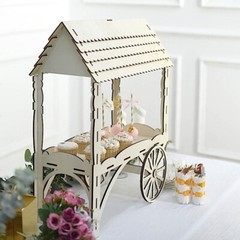 5 in Natural Laser Cut Mini Candy Cart Wooden CUPCAKE Dessert STAND Party Events