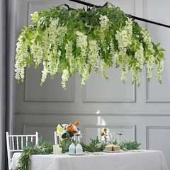 55″ Cream Green Hanging Artificial FLOWER Chandelier Silk Wisteria Vine Party