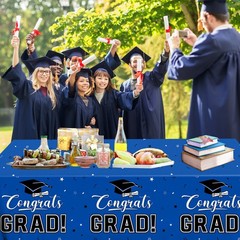 2026 Graduation Decorations,Congrats Grad Tablecloth 2pcs White Navy Blue Class