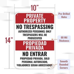 2PC Private Property No Trespassing Spanish Signs, 14 x 10 Inches – Aluminum …