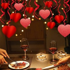 30 Pcs Valentine’s Day Heart Swirl Hanging Decorations Hanging Heart Swirl Red