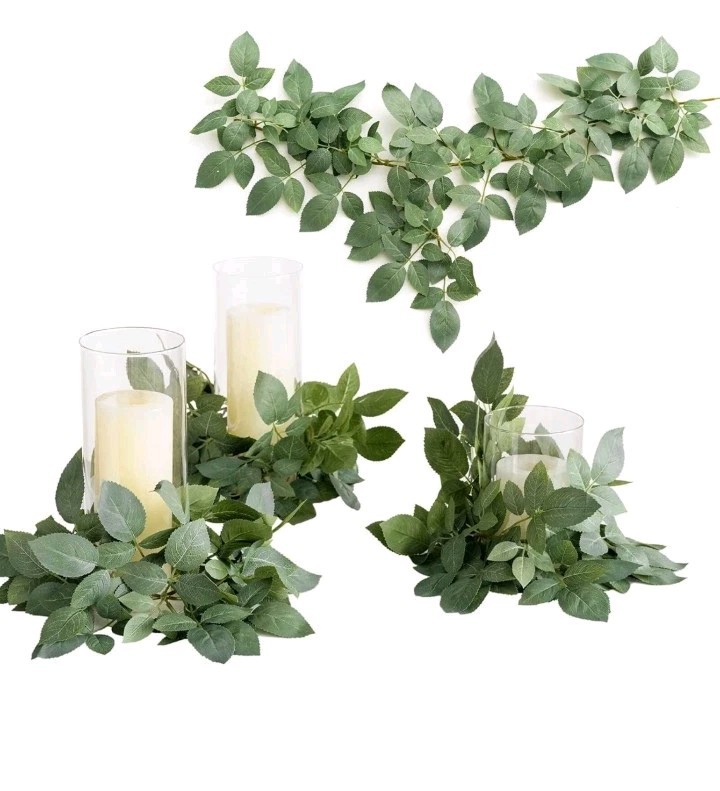 Ling’s Moment Artificial Rose Leaf Greenery Garland – 6 Pack, Candle Vines, Faux