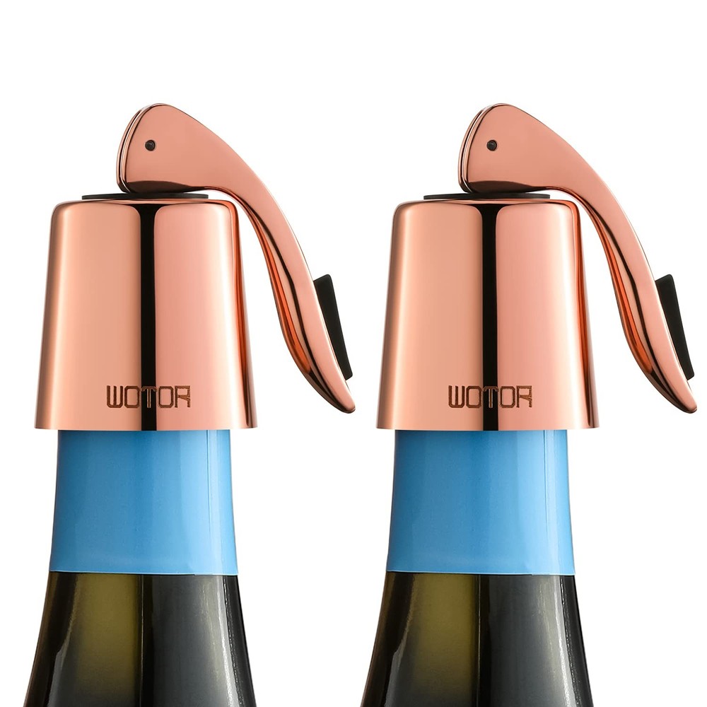 WOTOR Stainless Steel Wine Bottle Stoppers with Silicone – 2 Pack, Rosegold-2