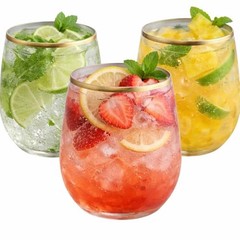 48 piece Stemless Unbreakable Crystal Clear Plastic Wine Glasses Set Gold Rim