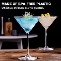 Unbreakable Martini Glasses Set of 6, 10 oz Plastic Martini Cocktail Glasses