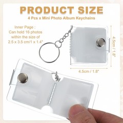 4Pcs Mini Photo Album Keychains 1.8 Inch PVC Picture Keychain Transparent