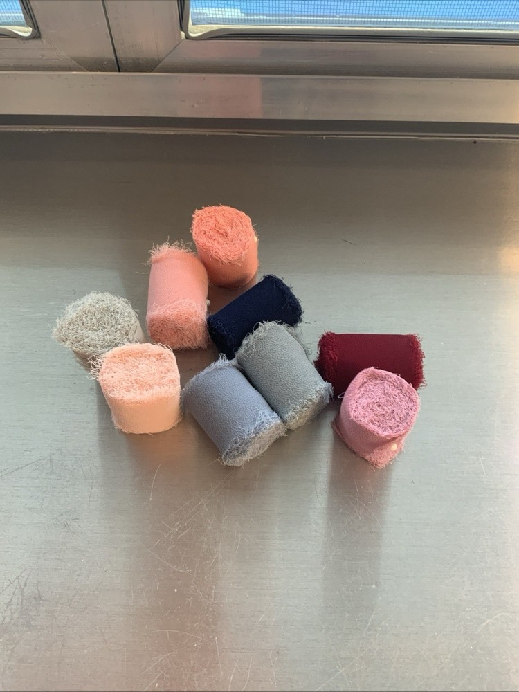 Chiffon Ribbon Mixed Color Silk Ribbon Set 9 Rolls 1.5″ x 3yd 2 Colors Used