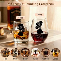 Skull Bride & Groom Wine Glass for Couples – Till Death Do 19oz, Transparent