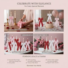 SRCVYLT 6 Pcs Valentines Candle Sticks Bow Taper Medium, pink red white