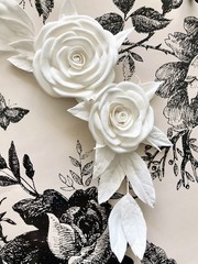 Handcrafted foam flowers for wedding invitation boxes and cards