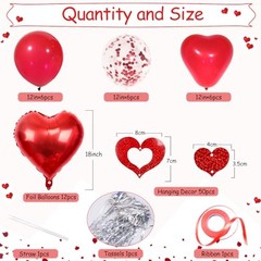 Red Heart Balloons Set, 30Pcs Heart Shaped Balloons and 50Pcs Red Hanging