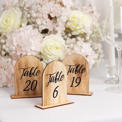 20 Natural 4.5 in Wooden Arch 1-20 TABLE NUMBERS Set Removable Base Events