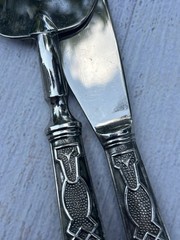 Vintage 800 Silver Cake Server & Knife Set Geometric Engraved Continental