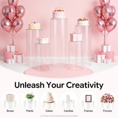 Wedding Table Flower Stand Clear Cylinder Pedestal Set 5 Pcs 77 Lbs Capacity