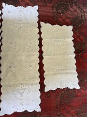 2 VTG Italian Hand Embroidery Floral Stem Chalice Goblet Figure Runners 51″ x18″