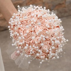 Small Bridal Wedding Bouquet Handmade with Luxury Pearl Lace Ribbon Satin Ros…