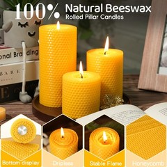 Makalone Hand-Rolled Beeswax Candles2.8X3In-3Pcsall Natural Honeycomb Beeswax