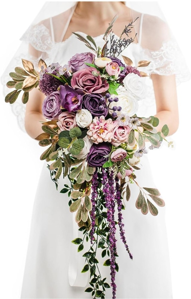 Lisuun Wedding Bouquets for Bride, 16 Inches Wedding Flower Bouquet, Silk Round