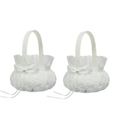 2PCS Wedding Flower Girl BasketsCute Handle Rose Flowers Girl Basket White Fl…