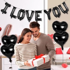 16 Inch Black I Love You Letter Balloons,18 Inch Black-i Love You and Heart