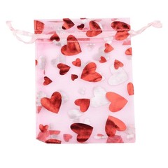 25pcs Organza Gift Bags Red Love Heart Drawstring Pouches Wedding Valentine