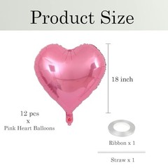 18 Inch Heart Balloons, 12 Pcs Heart Foil Mylar Balloons Birthday Pink
