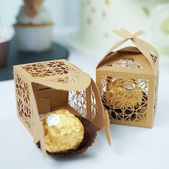 GOLD 25 Lacer Cut Lace Design FAVOR BOXES with Butterfly Top Party Decorations