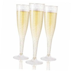 36 Pack Glitter Plastic Champagne Flutes – 7OZ Disposable Champagne Gold