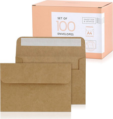 A4 Brown Self Seal Envelopes, 100 Pack, 4X6 Inches , Kraft