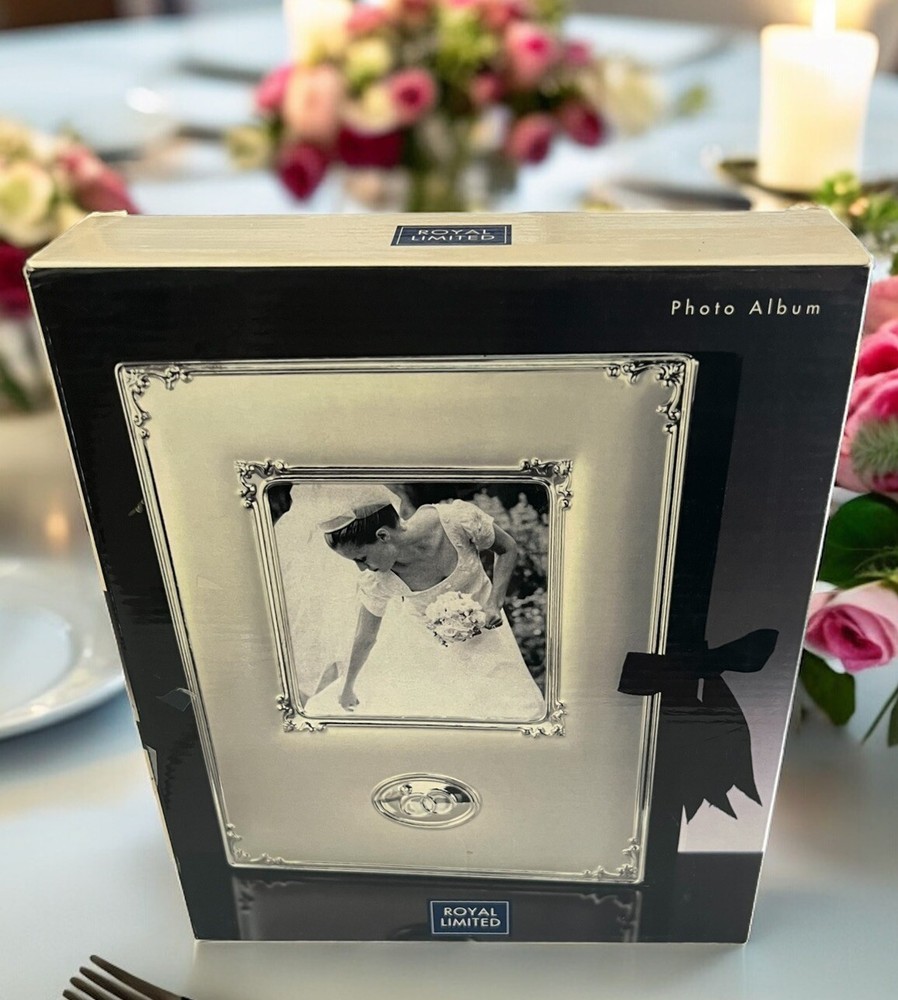 Royal Limited Wedding Album Keepsake Box Silver Tone Cherry Wood Bridal Gift NIB