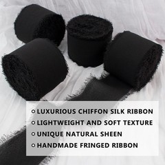 Black Chiffon Ribbon – 1-1/2 Inch x 40 Yds Boho Frayed Fringe Chiffon Silk fo…