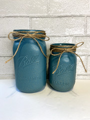 Teal with Gold Glitter Mason Jar Centerpiece
