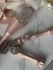 Rose Gold Wedding Champagne Toasting Flutes Cake Cutting Set Cake Knife Server