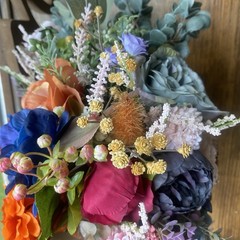 Bridal Wedding Bouquet Budget Friendly Handmade Faux Florals Purple Blue Orange