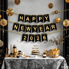 KatchOn, Happy New Year Banner – Large 10 Feet, Pre-Strung | New Year Sign fo…