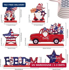 6 Pieces Patriotic Table Decor Memorial Day Table Decorations Wooden Gnome Freed