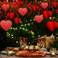 30 Pcs Valentine’s Day Heart Swirl Hanging Decorations Hanging Heart Swirl Red