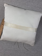 Ivory Satin Crystal Beaded Gems Wedding Ring Bearer Pillow Faux Pearl Accent